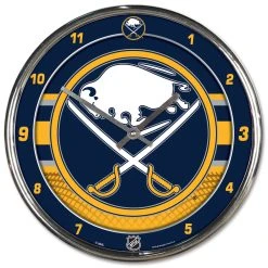 Caseys Distributing, Inc Buffalo Sabres Clock Round Wall Style Chrome
