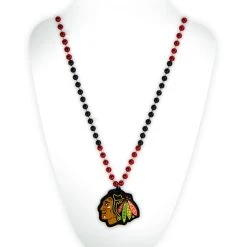 Caseys Distributing, Inc Chicago Blackhawks Beads With Medallion Mardi Gras Style
