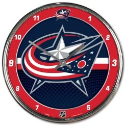 Caseys Distributing, Inc Columbus Blue Jackets Clock Round Wall Style Chrome