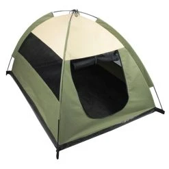 IconicPet Cozy Camp Pet Tent House-Sage Green With Beige