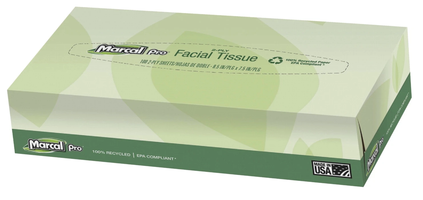 Marcal Pro 2 Ply Facial Tissues, 100 Count Flat Box, Pack Of 30