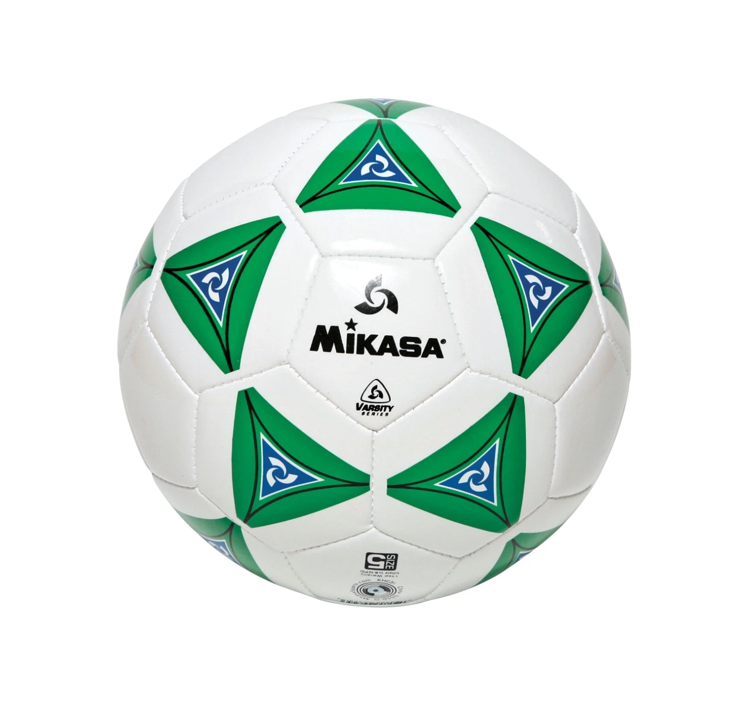 School Specialty Mikasa No 5 Deluxe Cushioned Soccer Ball, Green/White/Blue 1 School Specialty Mikasa No 5 Deluxe Cushioned Soccer Ball, Green/White/Blue