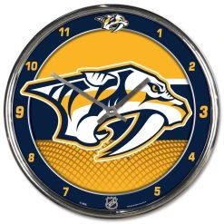 Caseys Distributing, Inc Nashville Predators Clock Round Wall Style Chrome