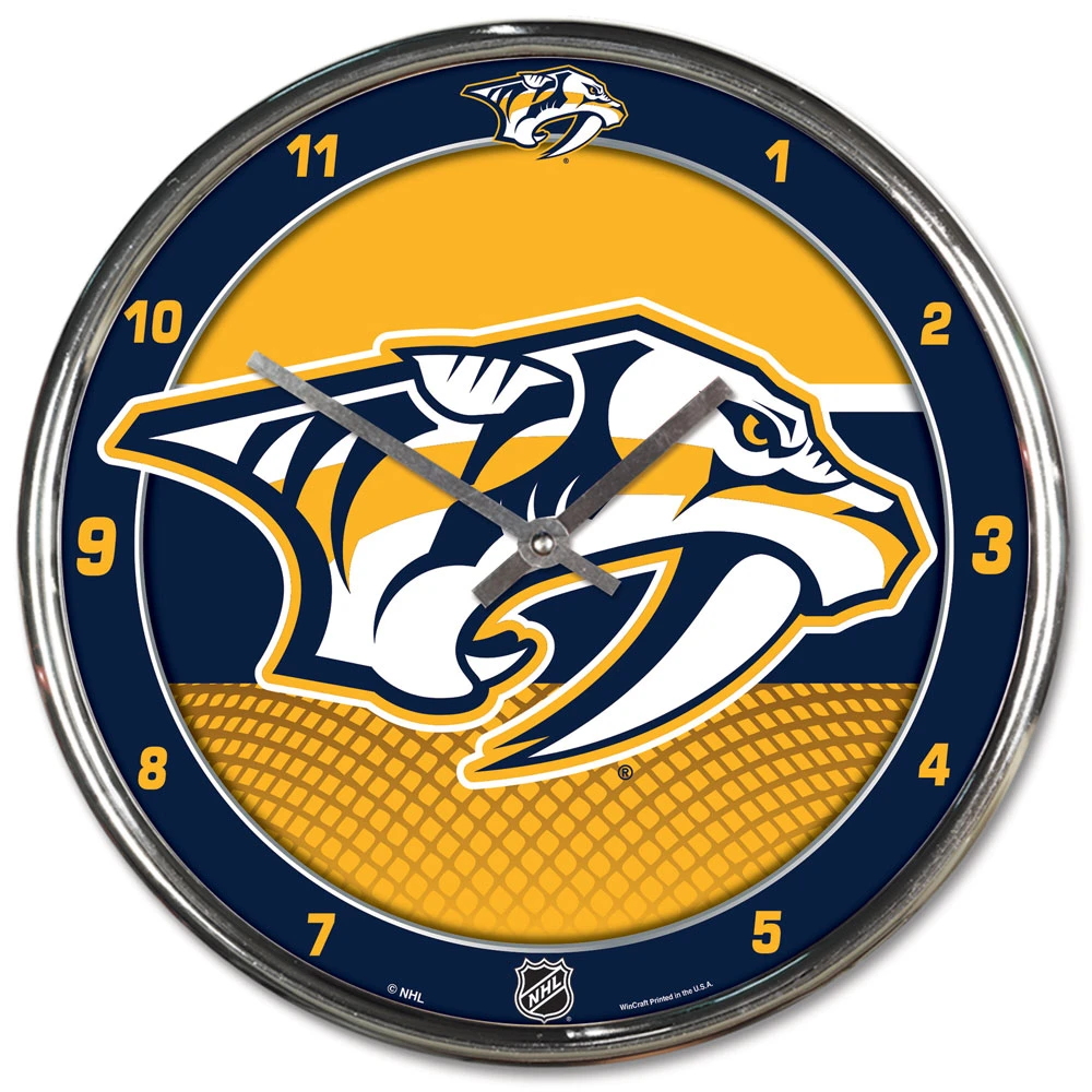 Caseys Distributing, Inc Nashville Predators Clock Round Wall Style Chrome