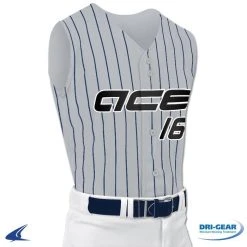 Champro Sports Pro-Style Sleeveless Warp Knit Jersey - Grey, Navy Pin - Youth Xl