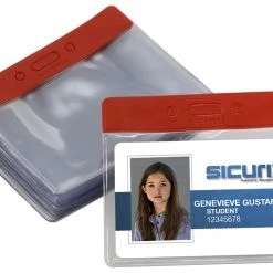 School Specialty Sicurix Horizontal Badge Holders, Red, Pack Of 50